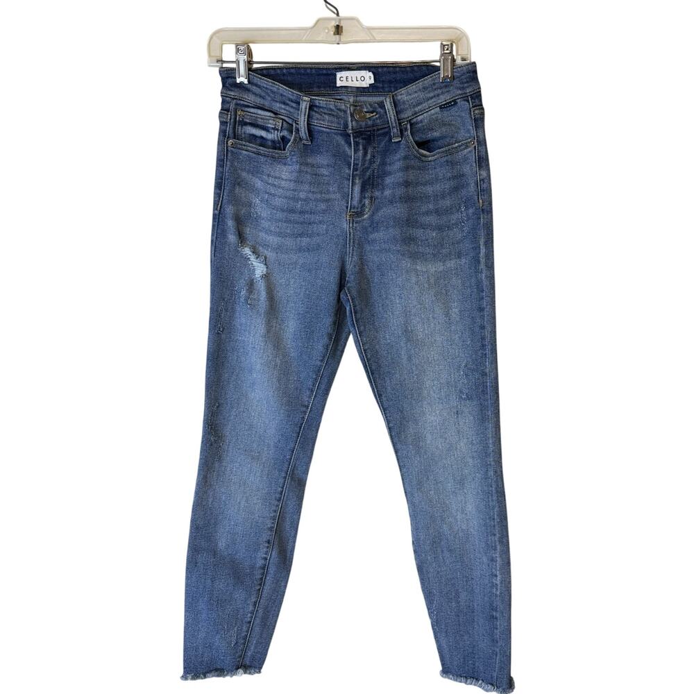 Cello Womens Jeans Size 9 Skinny Distressed Raw Hem Medium Wash Denim crop ankle